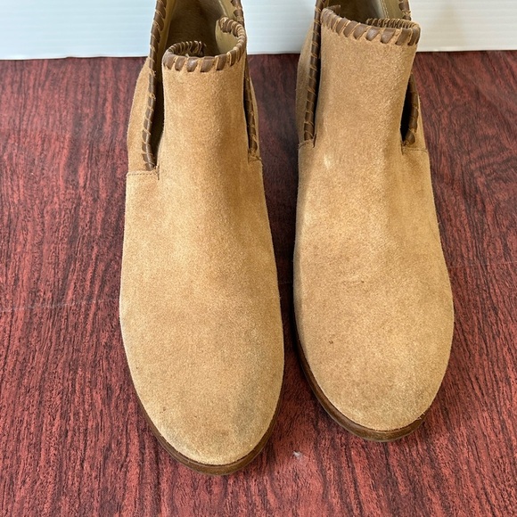 Jack Rogers Sadie Brown Leather Ankle Heel Booties Women's 8 Stitched  Edges - Picture 4 of 8